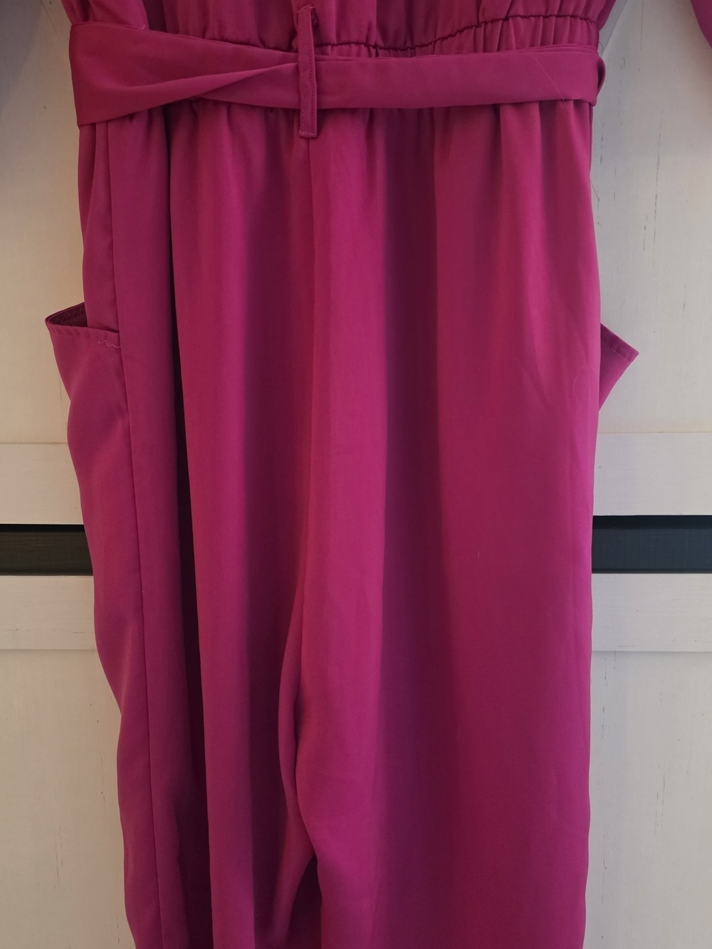 Button-Front Magenta Utility Jumpsuit with Tie Waist - Picture 7 of 7